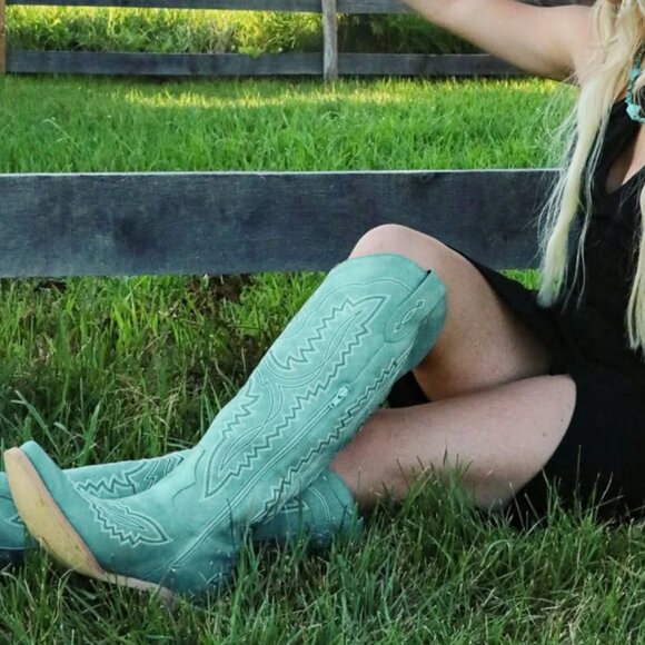 RED TOP COWBOY BOOTS -JOSIE SAGE GREEN - Picture 2 of 2